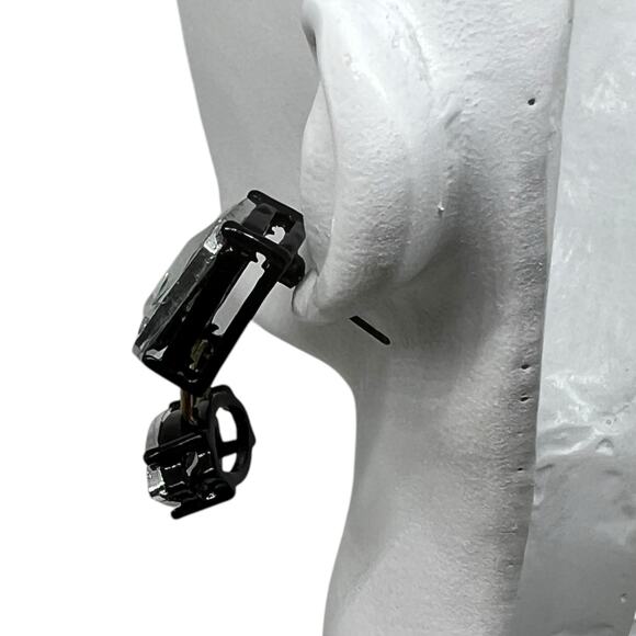 Vintage Crystal Rhinestone Drop Earring Black Setting Emerald Cut Navette - Picture 5 of 7